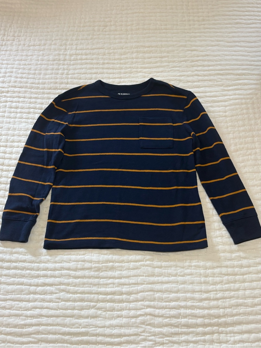 Old Navy Navy and Camel Stripe Crew Neck Tee